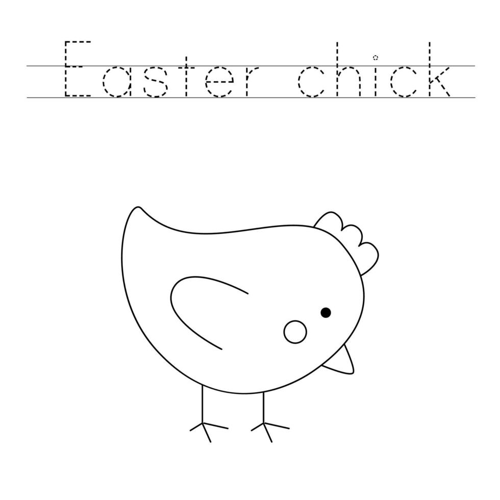 Trace the letters and color Easter chicken. Handwriting practice for kids. vector
