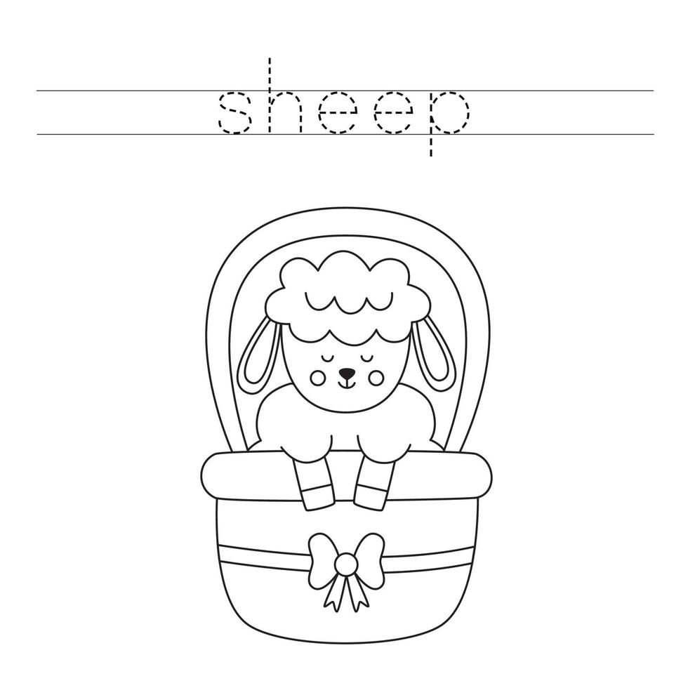 Trace the letters and color Easter lamb. Handwriting practice for kids. vector