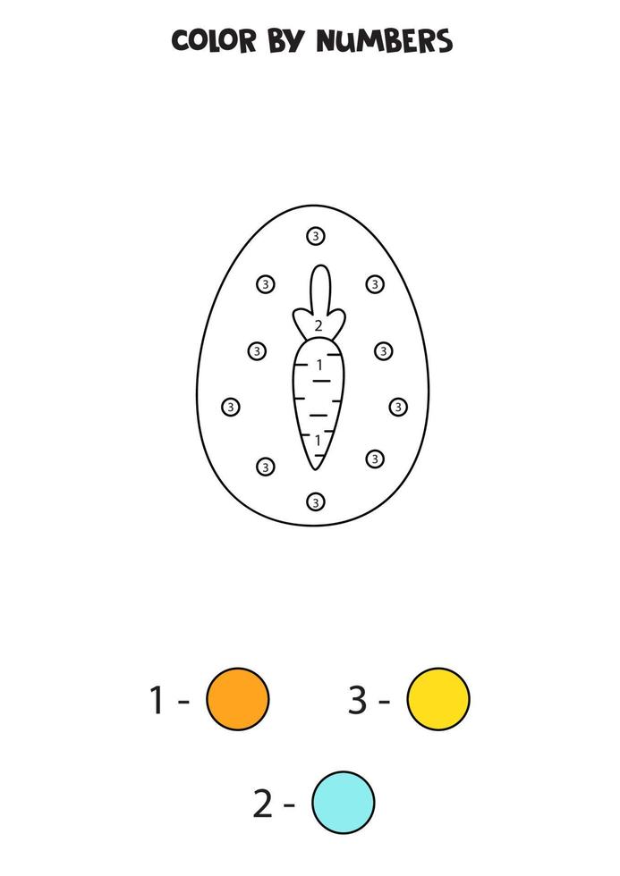 Color cute Easter egg by numbers. Worksheet for kids. vector