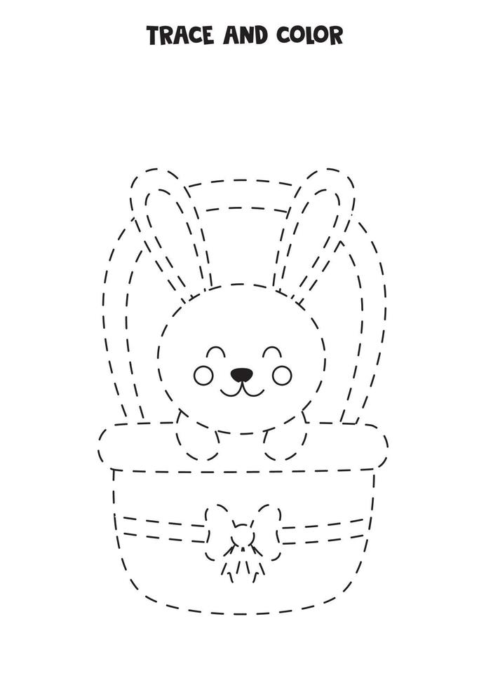 Trace and color cute Easter rabbit. Worksheet for children. vector