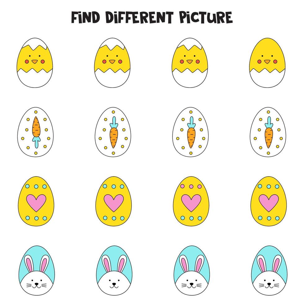 Find picture which is different from others. Worksheet for kids. vector