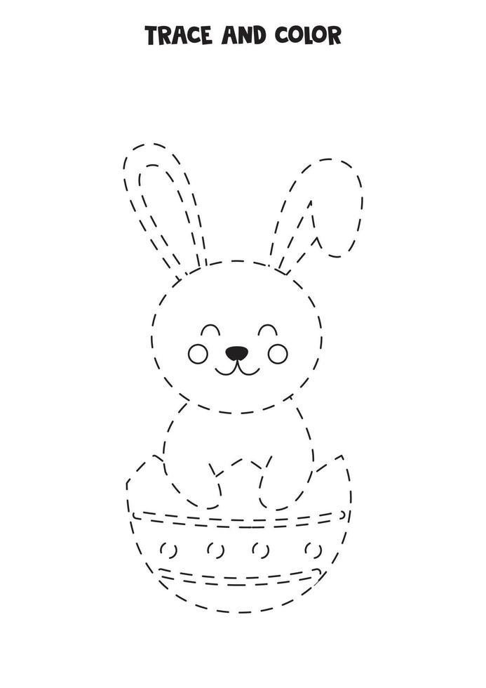 Trace and color cute Easter rabbit. Worksheet for children. vector