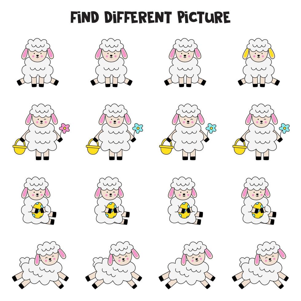 Find picture which is different from others. Worksheet for kids. vector