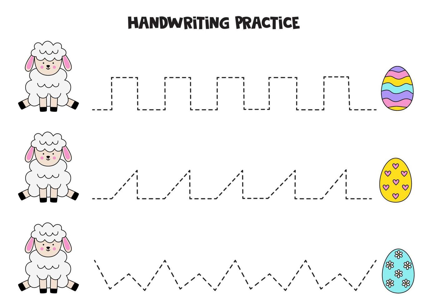 Tracing lines with cute Easter sheep. Writing practice. vector