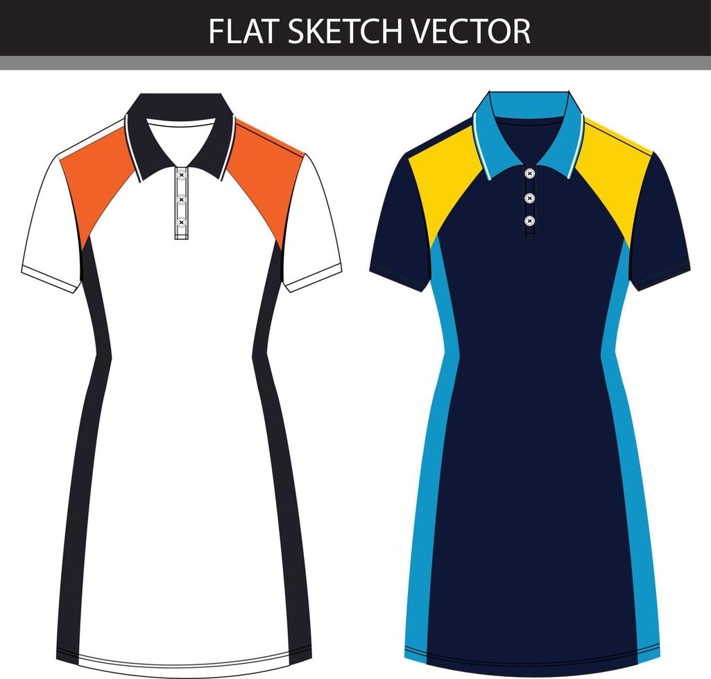 Polo dress flat sketch vector file