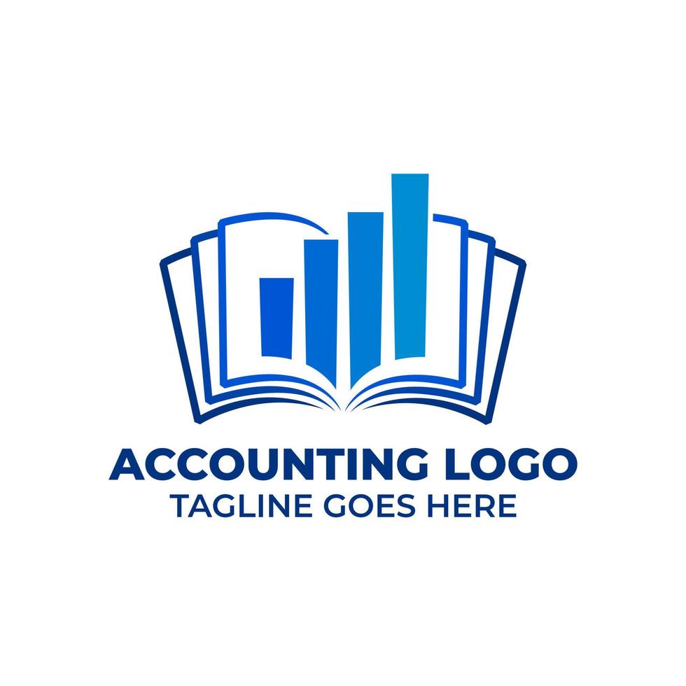 accounting logo template with book shape and rising graphic. vector