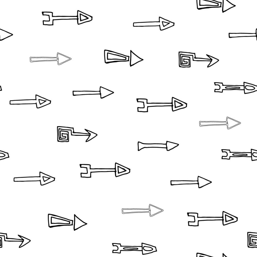 Seamless pattern with hand drawn arrows on white background. Great print for fabric, wrapping papers, wallpapers, fabric, cover. Doodle style illustration in black ink, outline. vector