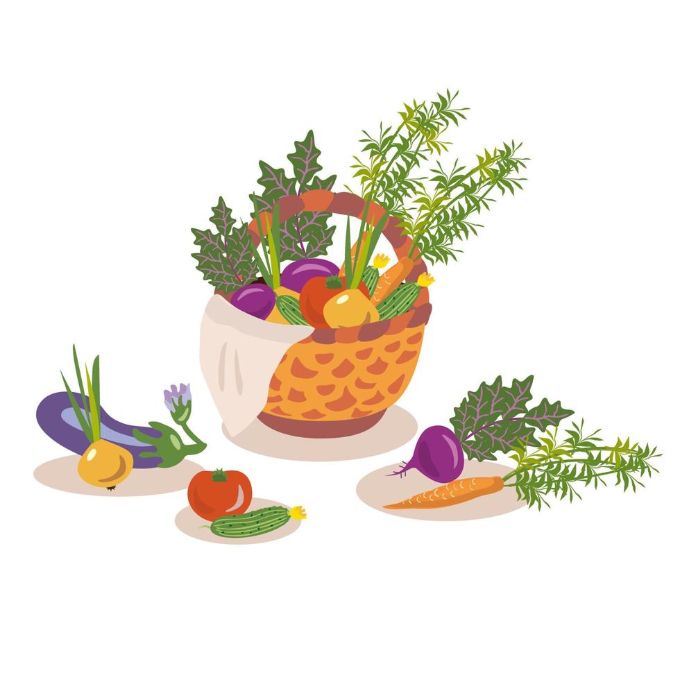 Wicker basket with vegetables vector