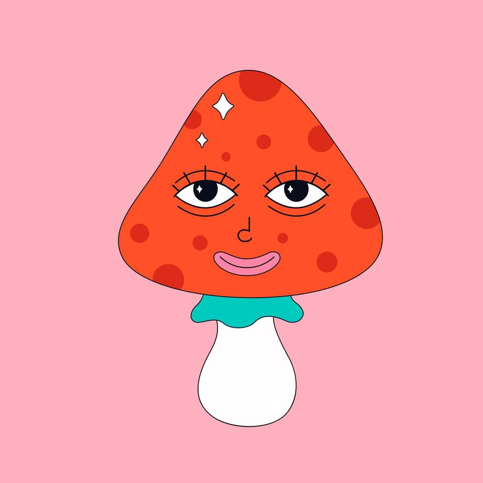 Cute mushroom character in psychedelic 70's style vector