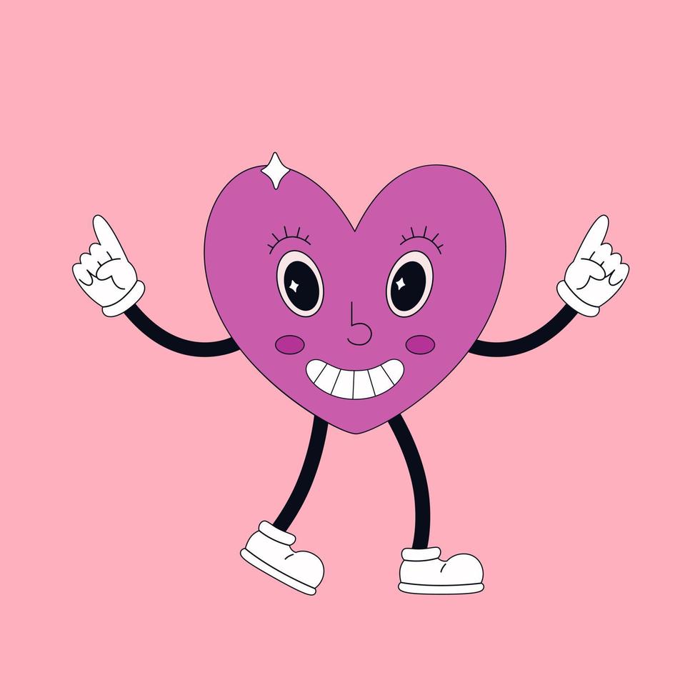 Cute heart character in retro, psychedelic, vintage and 90s style vector