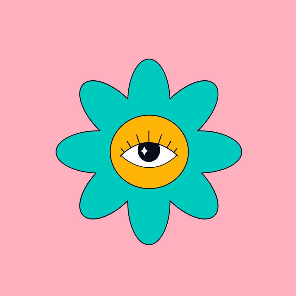 linda flor con ojo en estilo retro. psicodélico, vendimia vector