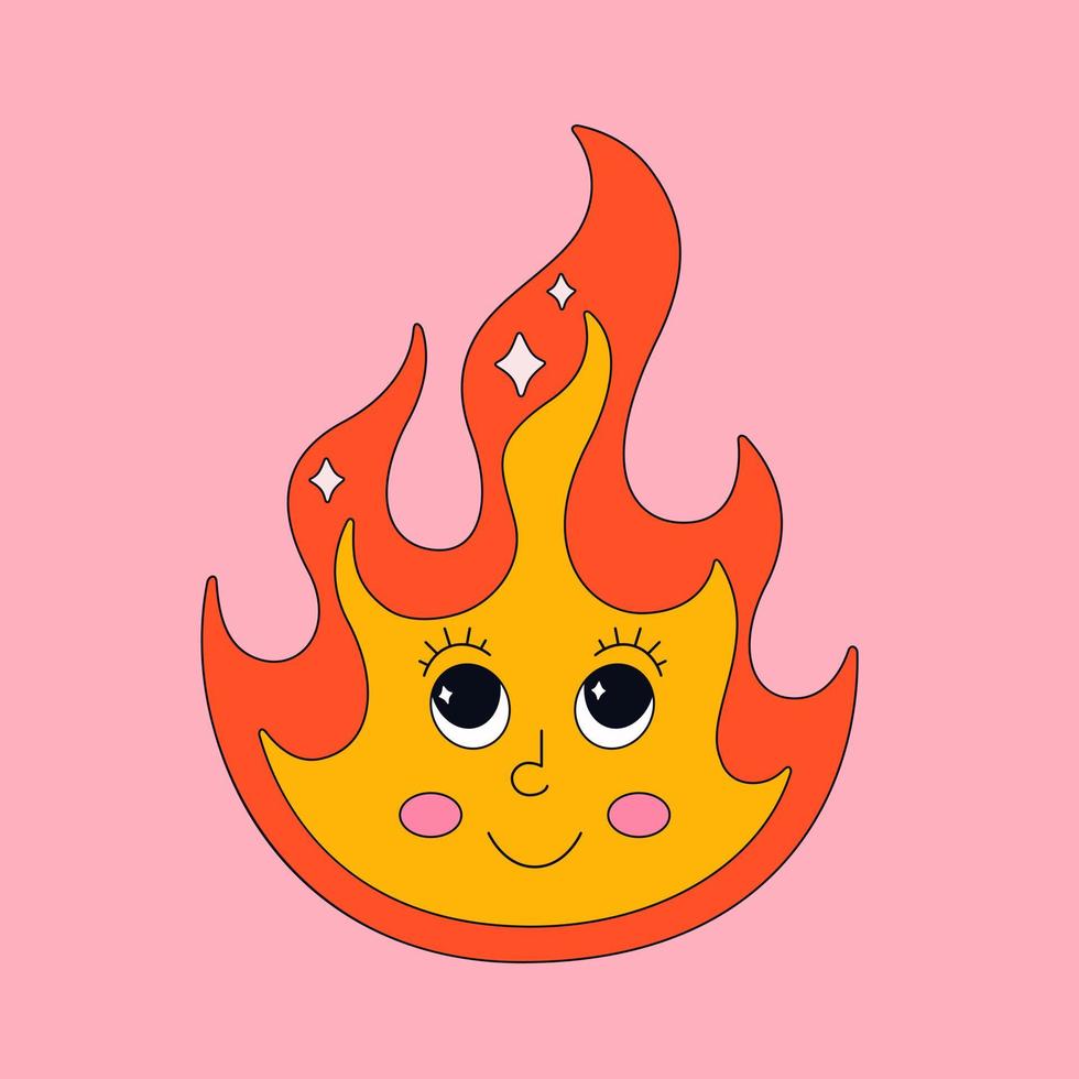 Cute flame character in retro style with eyes vector