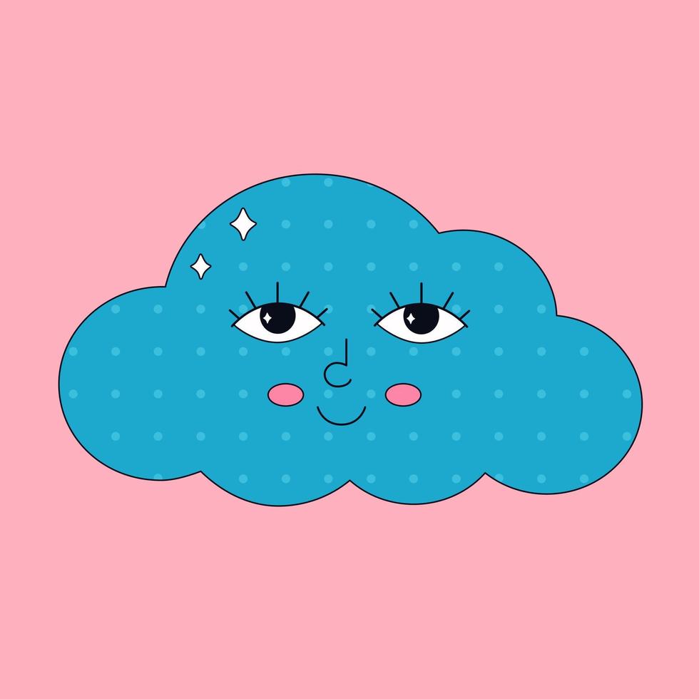 Cute cloud character in retro, vintage, psychedelic, 90s style vector