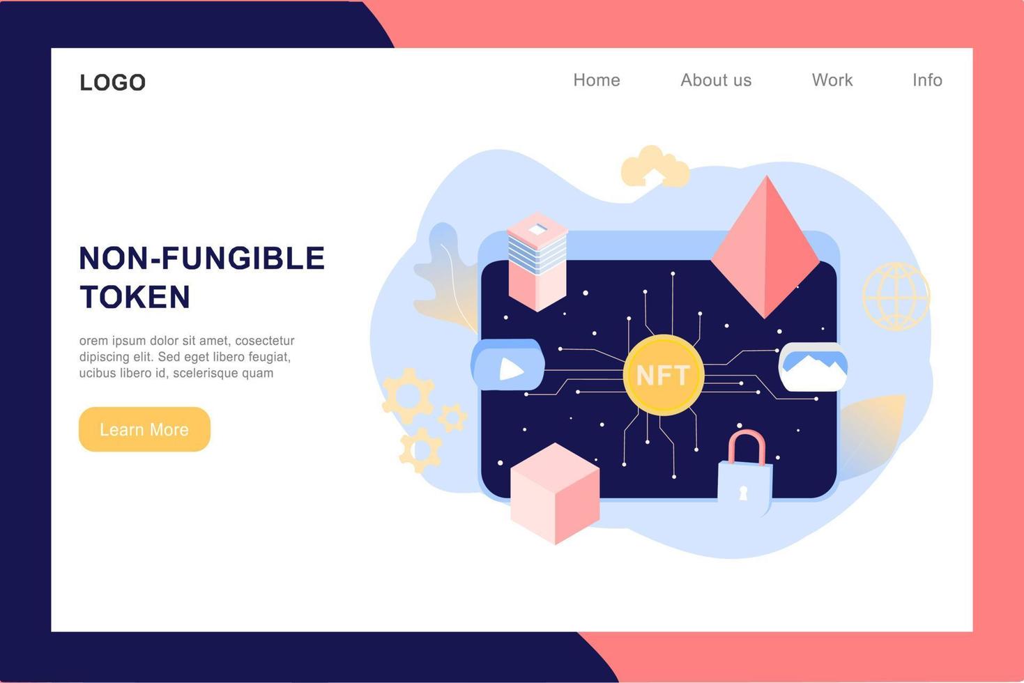 NFT non fungible token infographic with lines and dots network. Pay for unique collectible in video, game, art. Isometric vector illustration of NFT with blockchain technology for web, banner template
