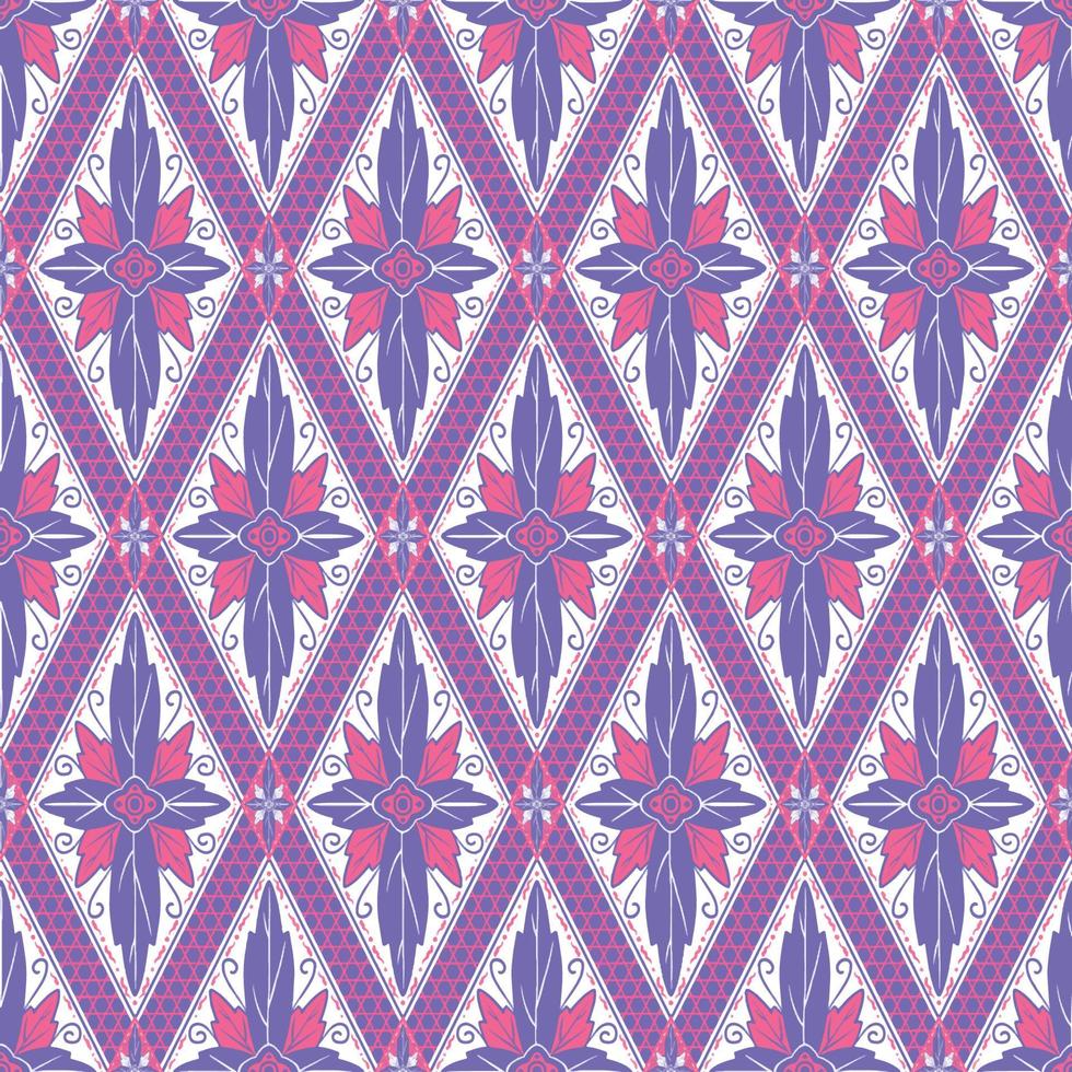 flor morada rosa sobre blanco. patrón geométrico étnico oriental diseño tradicional para fondo, alfombra, papel pintado, ropa, envoltura, batik, tela, estilo de bordado de ilustración vectorial vector