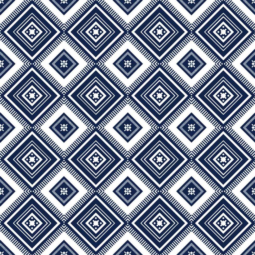 Indigo Blue Geometric ethnic oriental pattern traditional Design for background,carpet,wallpaper,clothing,wrapping,Batik,fabric, vector illustration embroidery style