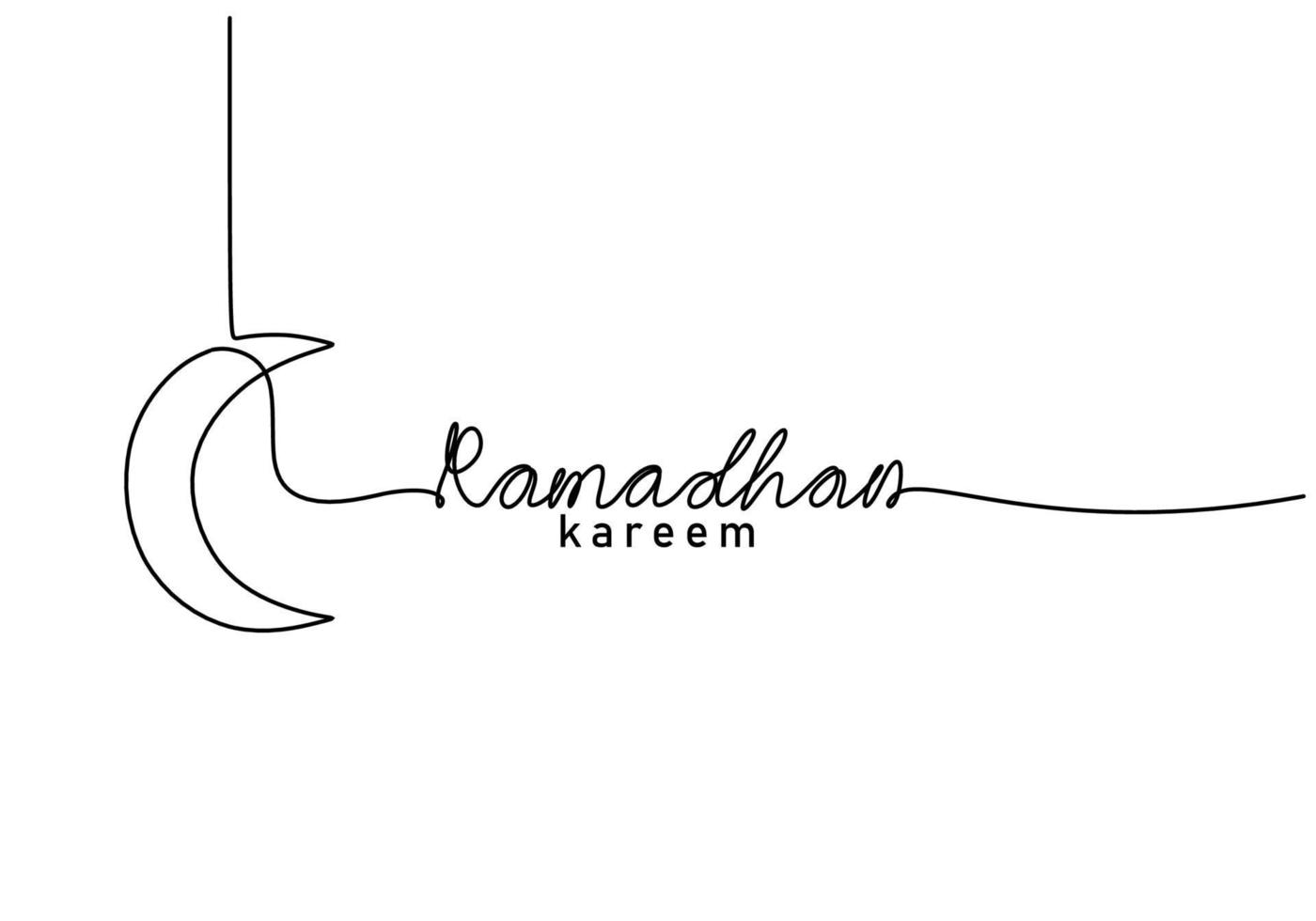 One continuous single line of ramadan kareem word with hanging moon vector