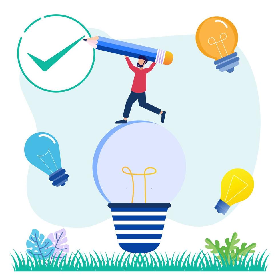 Illustration vector graphic cartoon character of choice of ideas Innovative work and solution discovery