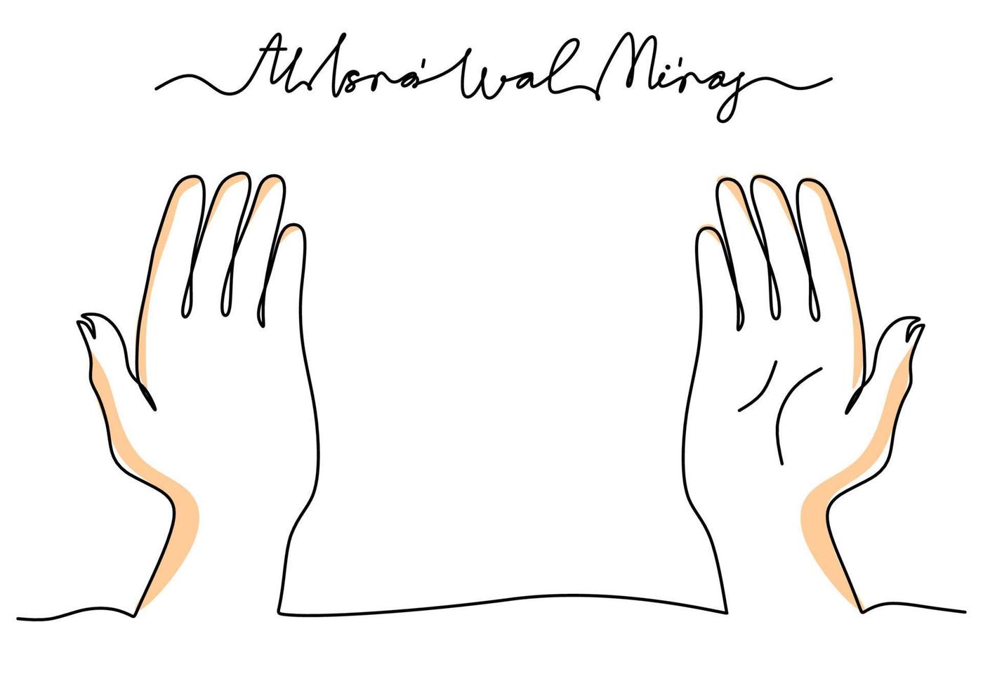 One continuous single line of hand praying with isra wal miraj word vector