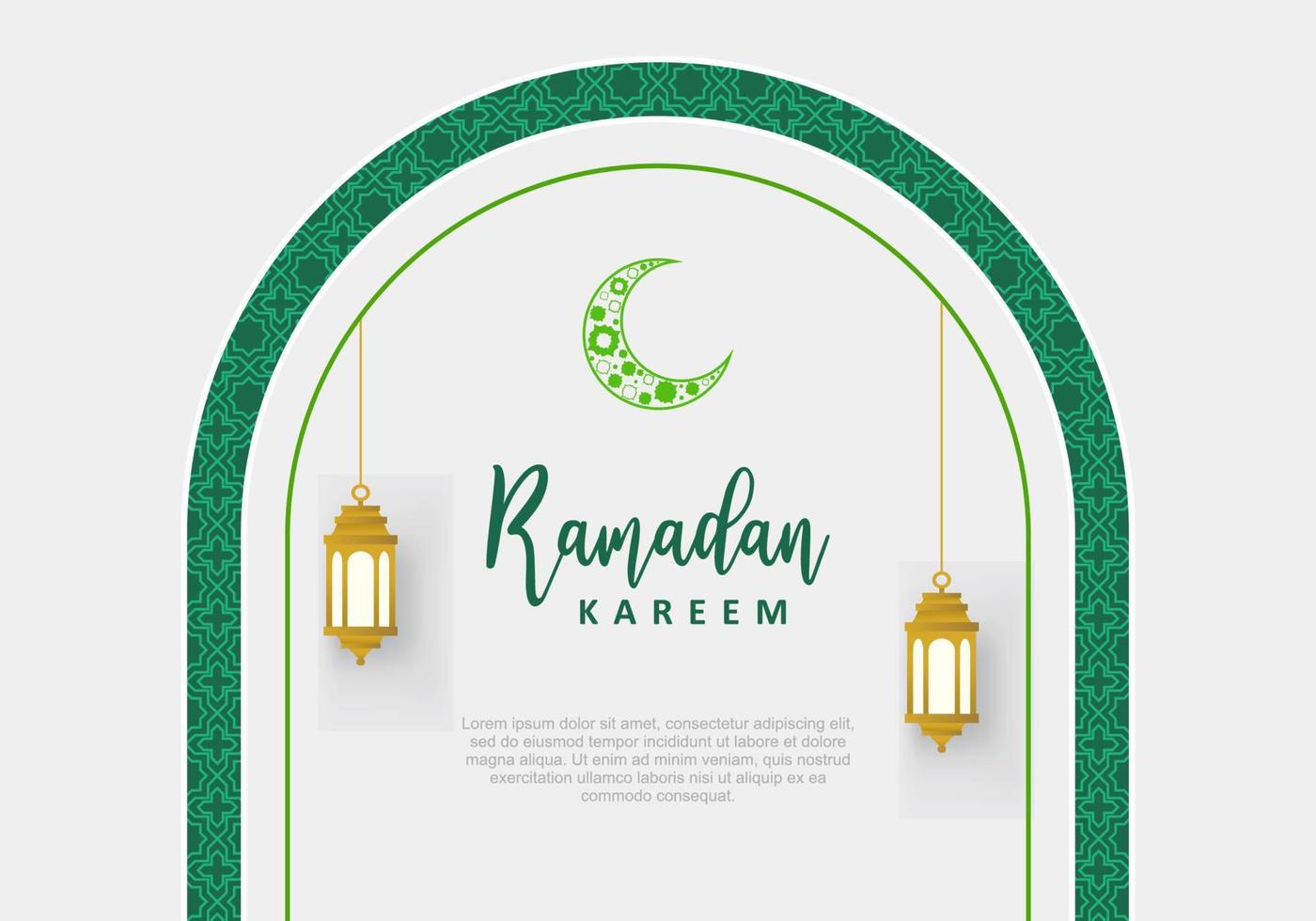 ramadan kareem saludo ornamento islámico, luna verde caligrafía árabe vector