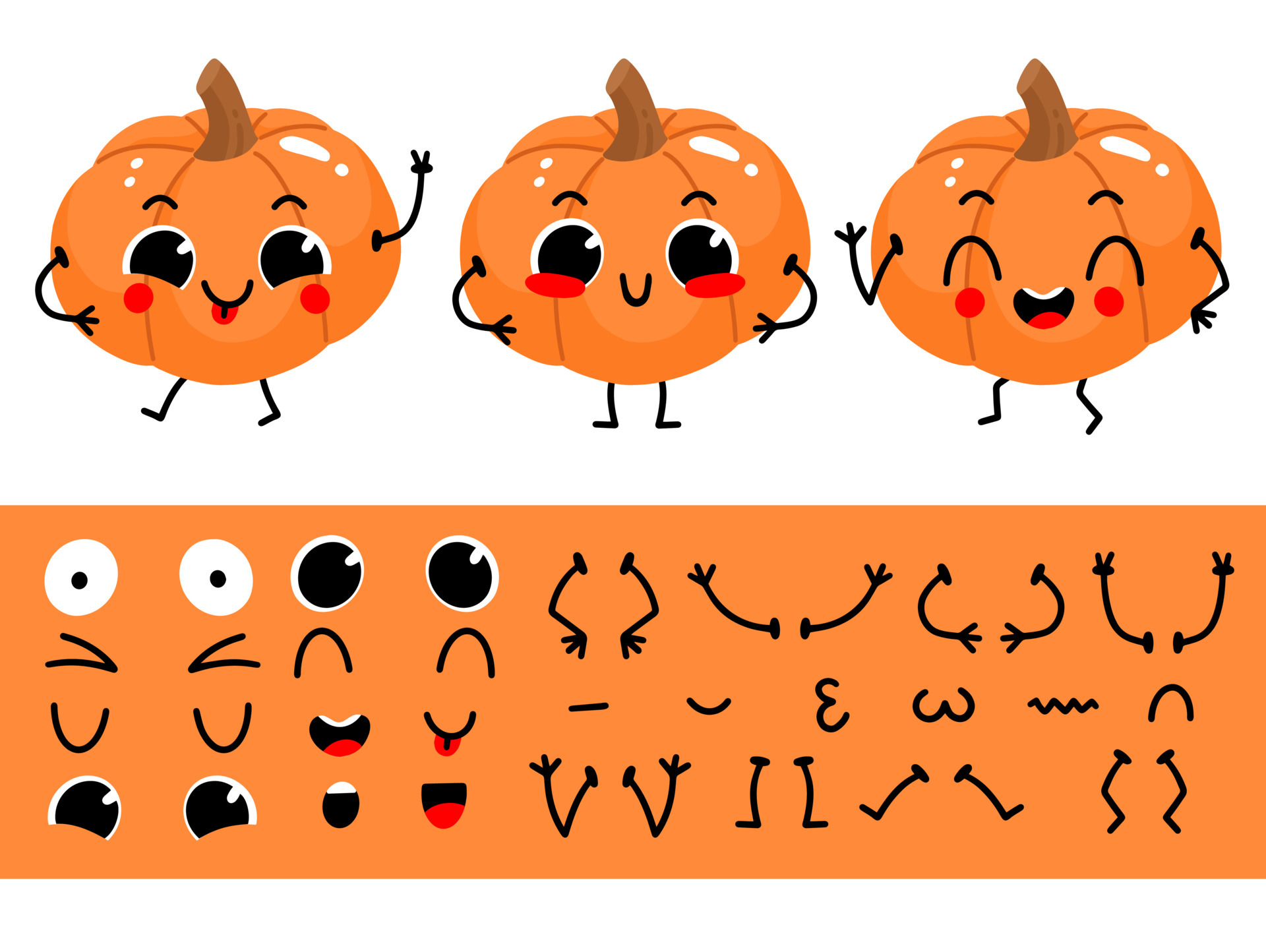 Pumpkin. Set for creating funny cartoon character pumpkin. Character ...