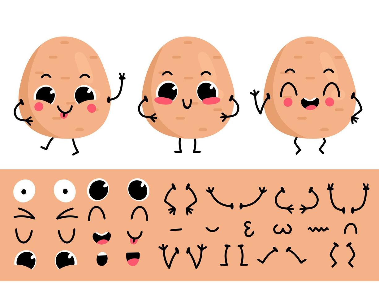 Potato. Set for creating funny cartoon character potato. Character constructor vector illustration.