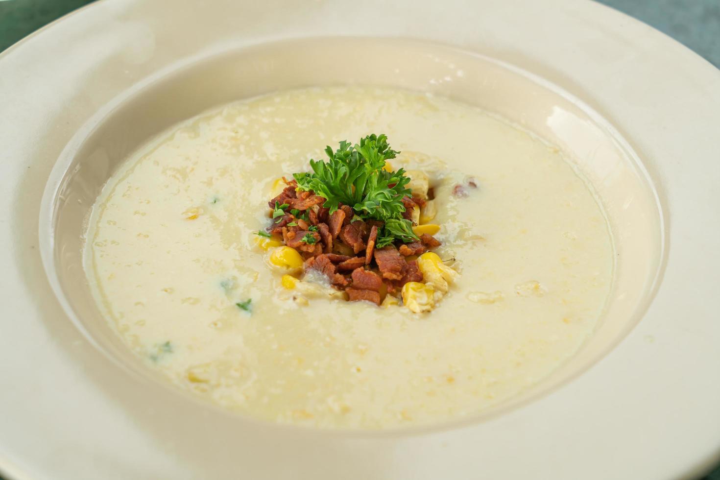 corn soup with crispy bacon photo