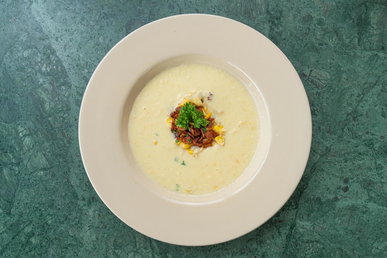 corn soup with crispy bacon photo