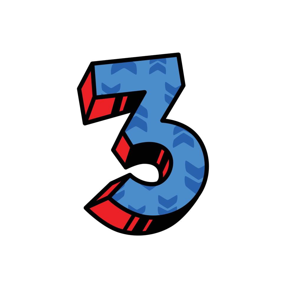 The number three with a pattern of arrows. Vector. Flat outline style. Logo for the company. Blue orange fill. Number 3. Brand Name. vector