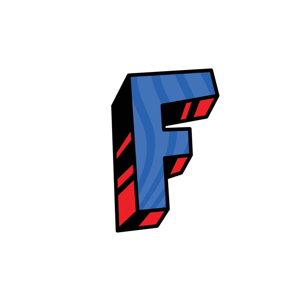 Logo, letter F. Vector. Linear, outline icon. Volumetric mark, 3D. Color capital letter. Illustration with pattern. Symbol on white background. Cartoon style. The image of the circus. vector