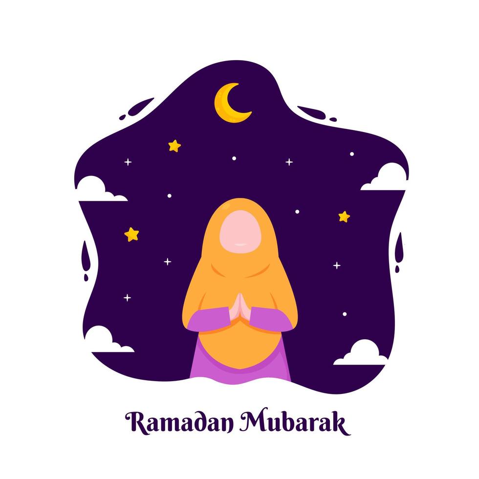 Ramadan Kareem Illustration With Kid Muslim Character Concept. Flat Design Cartoon Style vector