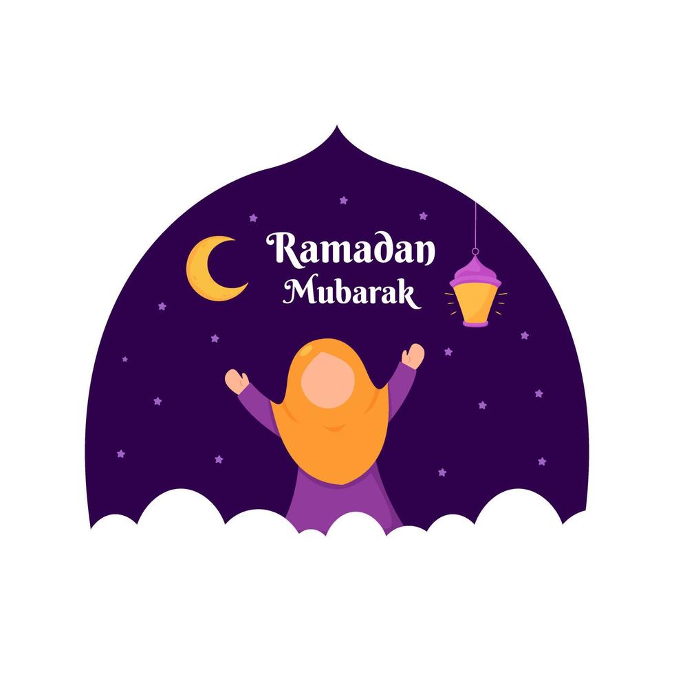 Ramadan Kareem Illustration With Kid Muslim Character Concept. Flat Design Cartoon Style vector