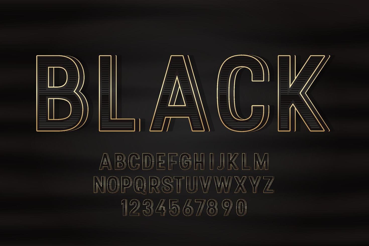 fuente negra dorada decorativa y vector alfabético