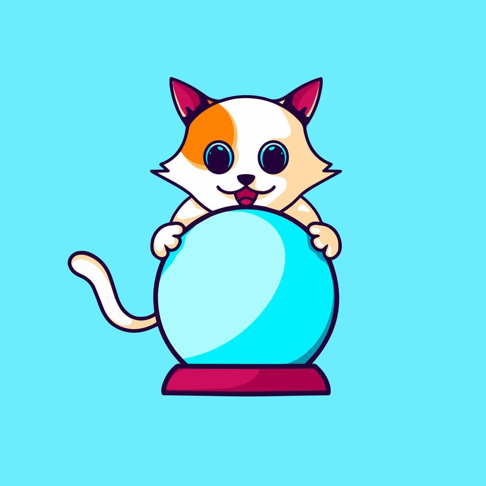 personaje de dibujos animados de gato y bola de cristal vector