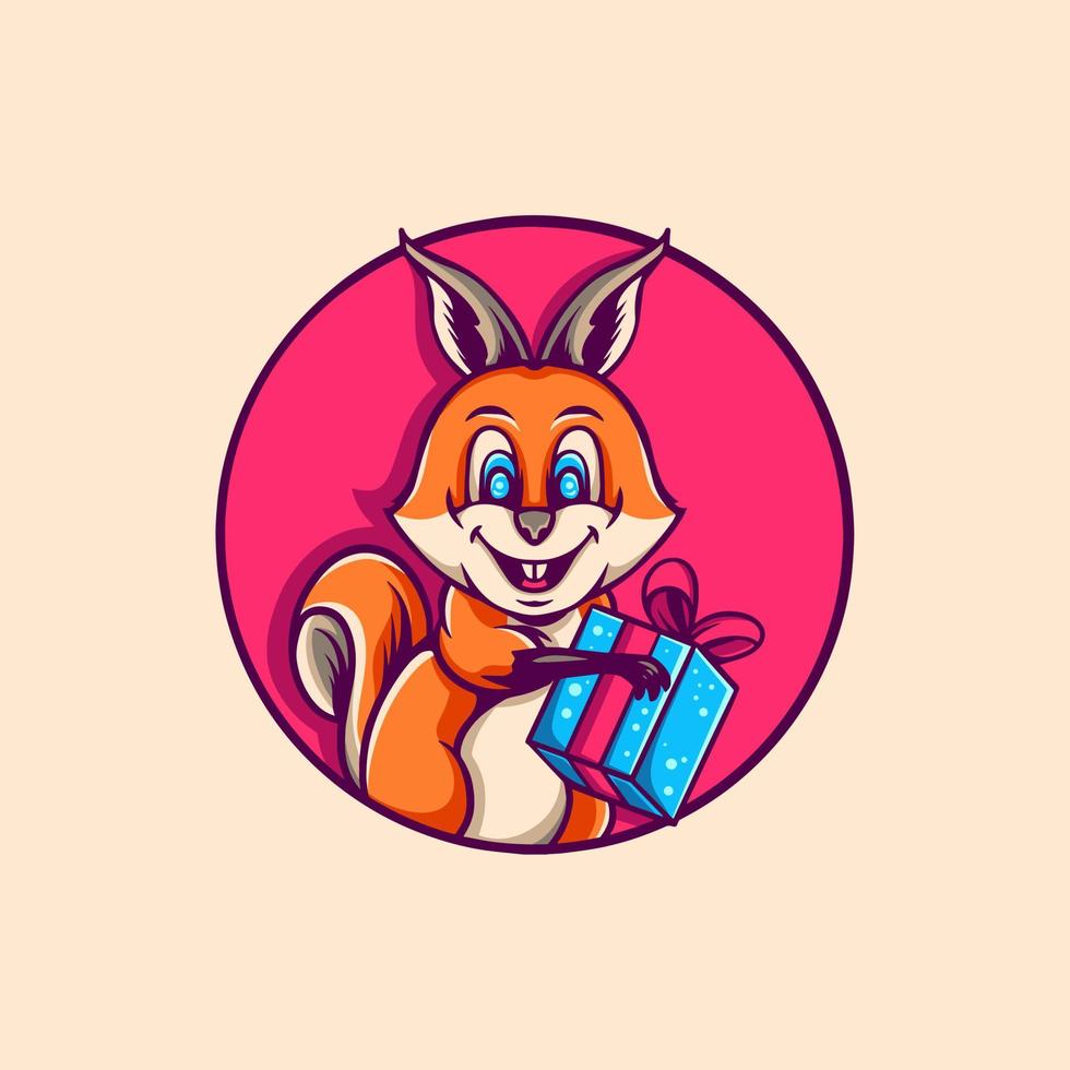 Squirrel and Gift Box Cartoon Character vector