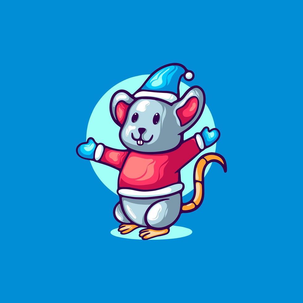 Mouse in Winter Day Cartoon vector