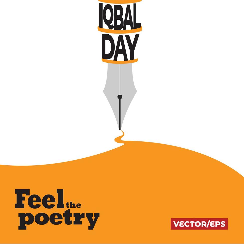 día iqbal siente la poesía con diseño de pluma vector