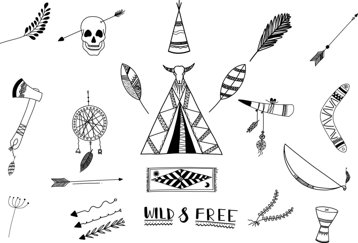 Hand Drawn Boho Ethnic Elements vector