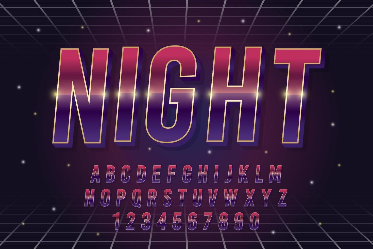 decorative night Font and Alphabet vector