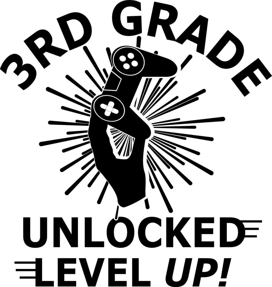 3rd Grade Unlocked Level Up T-shirt Design. Typography For T-Shirt, Sweater, Jumper, Hoodie, Mug, Sticker, Pillow, Bags, Greeting Cards, Badge, Or Poster vector