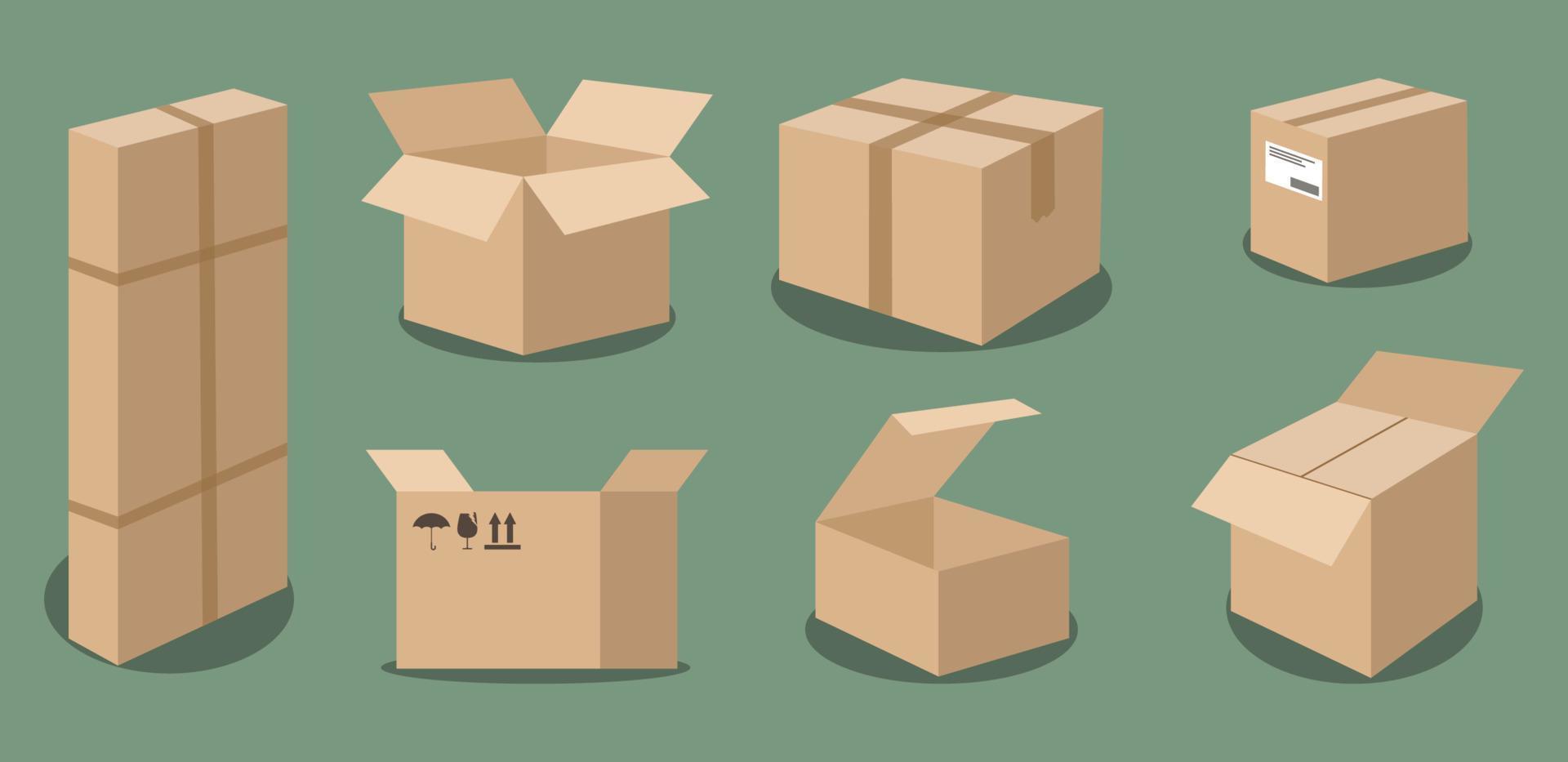 Isometric cardboard delivery boxes Free Vector Set