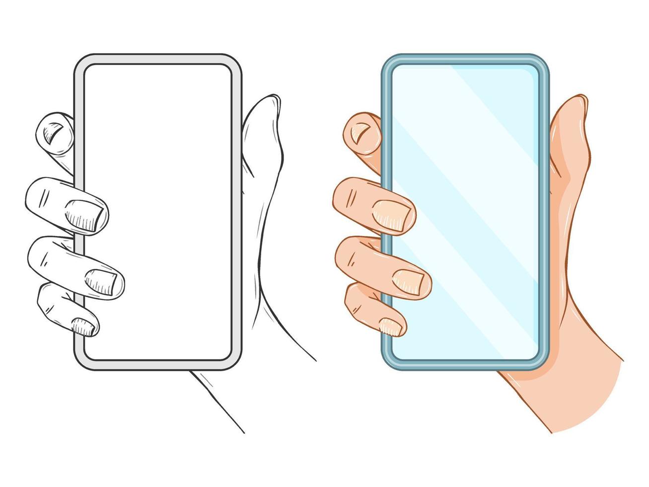 mano con teléfono. Código QR. objetos de color y monocromo dibujados a mano. ilustración vectorial aislado en blanco contorno. vector