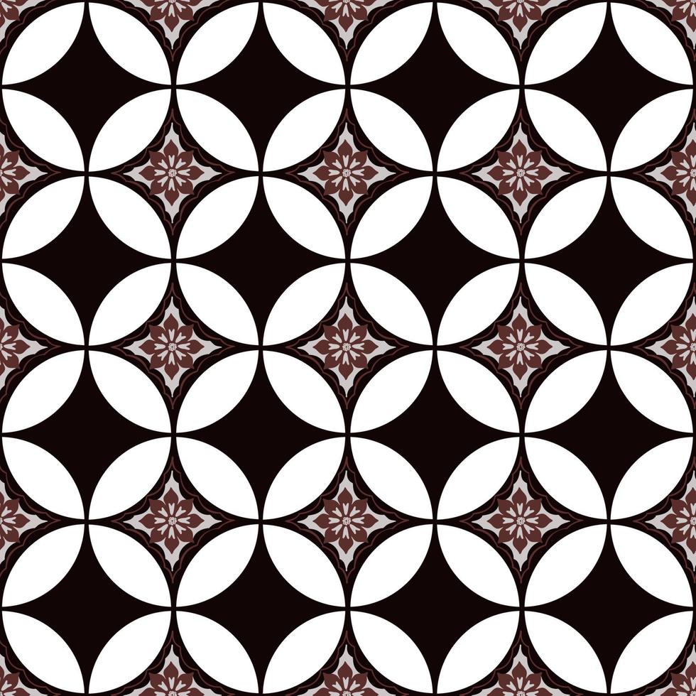 Javanese Batik Kawung seamless pattern with flower vector