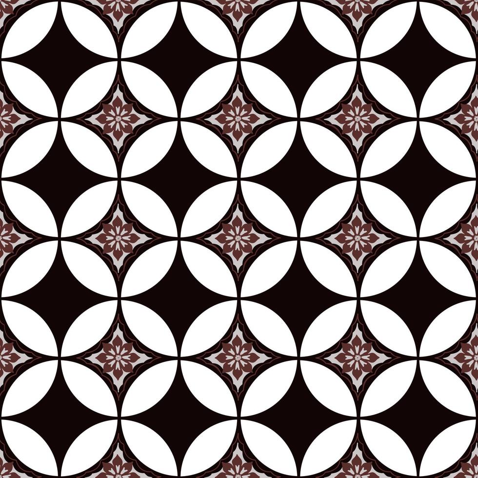 Javanese Batik Kawung seamless pattern with flower vector