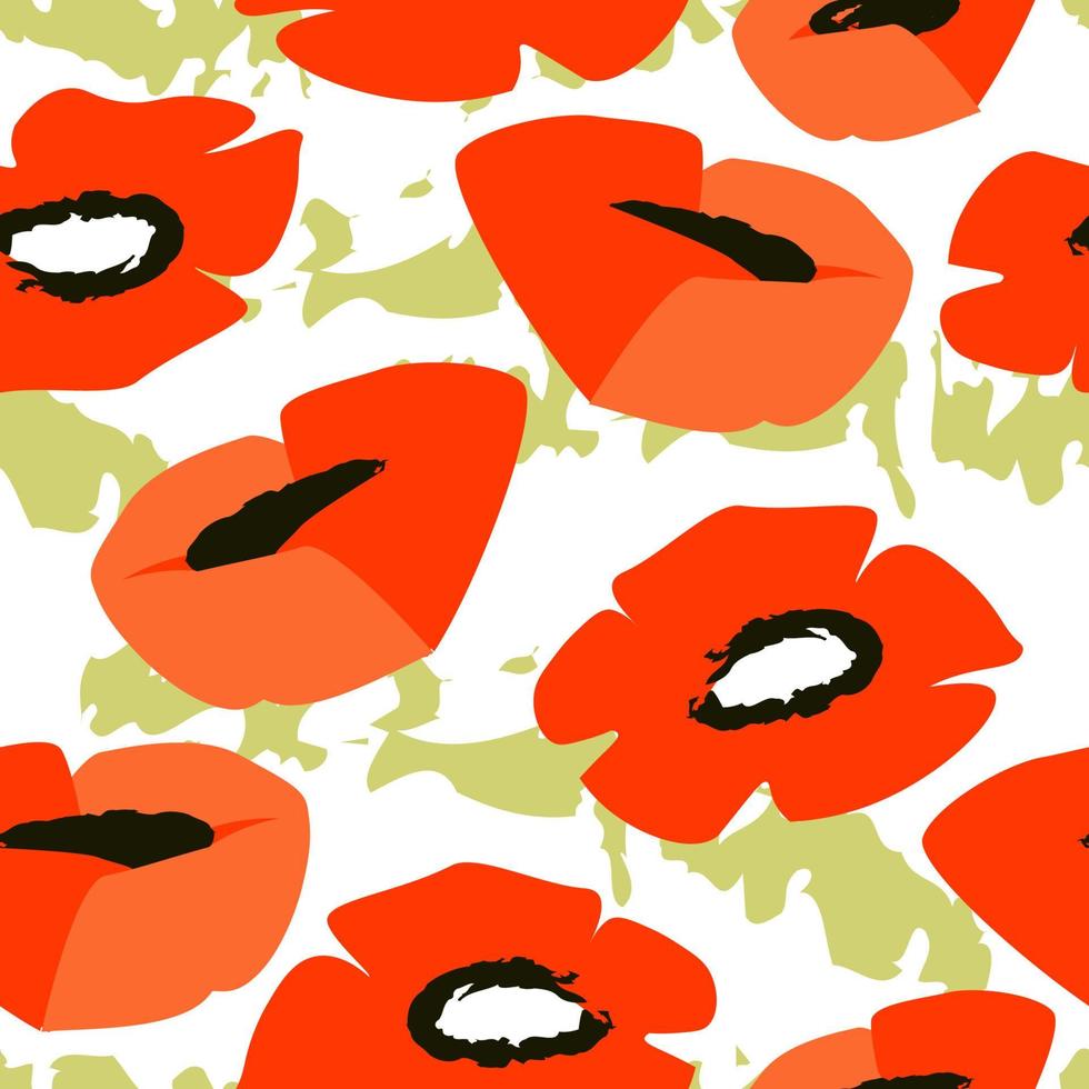 Abstract seamless pattern with poppy flowers. Bright floral natural summer print. Vector graphics.