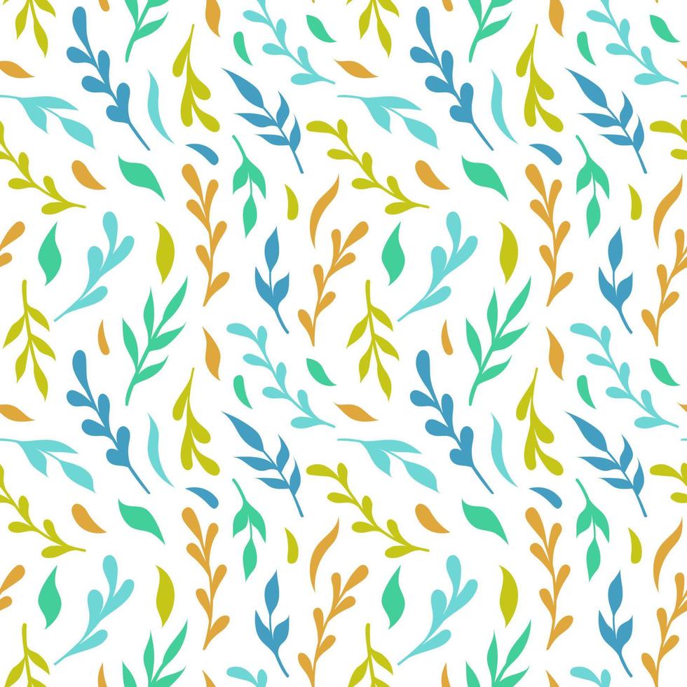 Natural vector seamless pattern leaves color elements on white background. Template for the design of wallpaper, tiles, fabrics, packaging and dishes