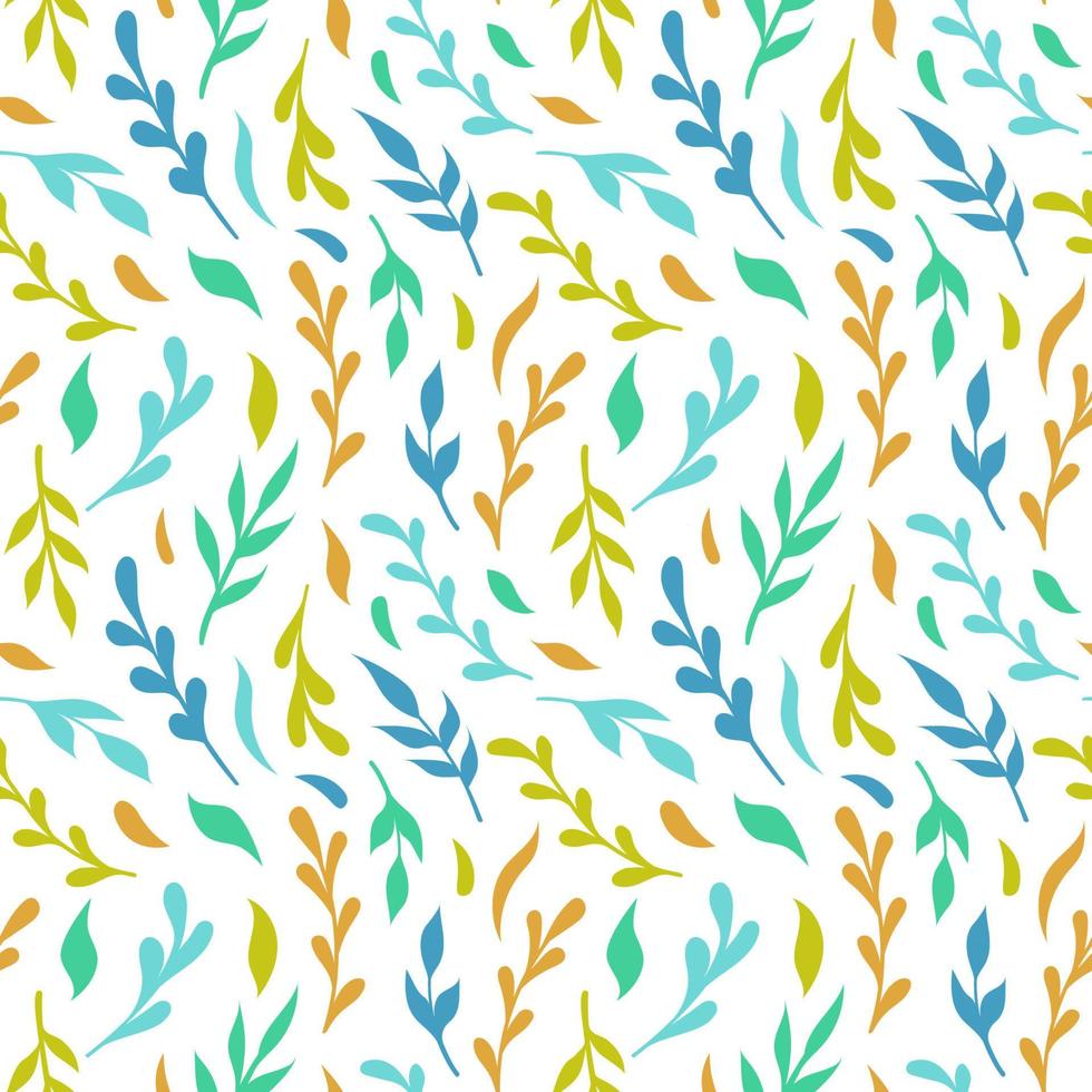 Natural vector seamless pattern leaves color elements on white background. Template for the design of wallpaper, tiles, fabrics, packaging and dishes