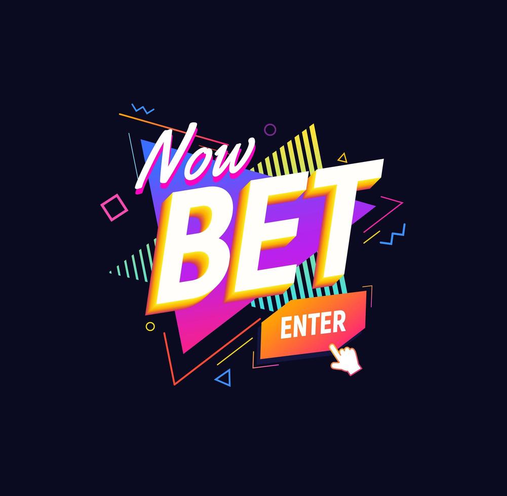 Bet now isolated vector icon 90s retro style design. Sticker for gamble or sport betting on dark background.