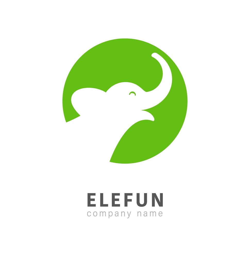 Isolated elephant head in circle vector logo. Mammoth calf green sign on a white background.