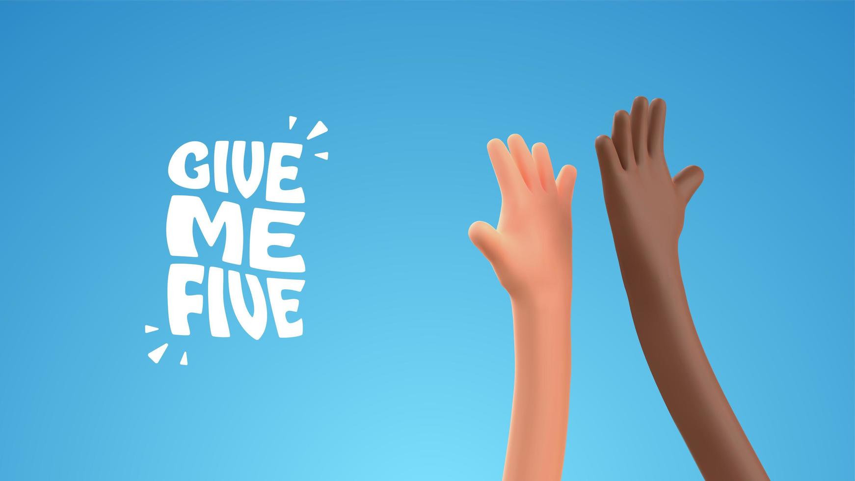 High five 3d cartoon hands vector illustration. Multiethnic friendship. Teamwork business success